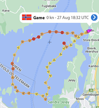 GAME: Tracking til over-allvineren «Game». Rødt område viser lav fart. GAME: Tracking til over-allvineren «Game». Rødt område viser lav fart.