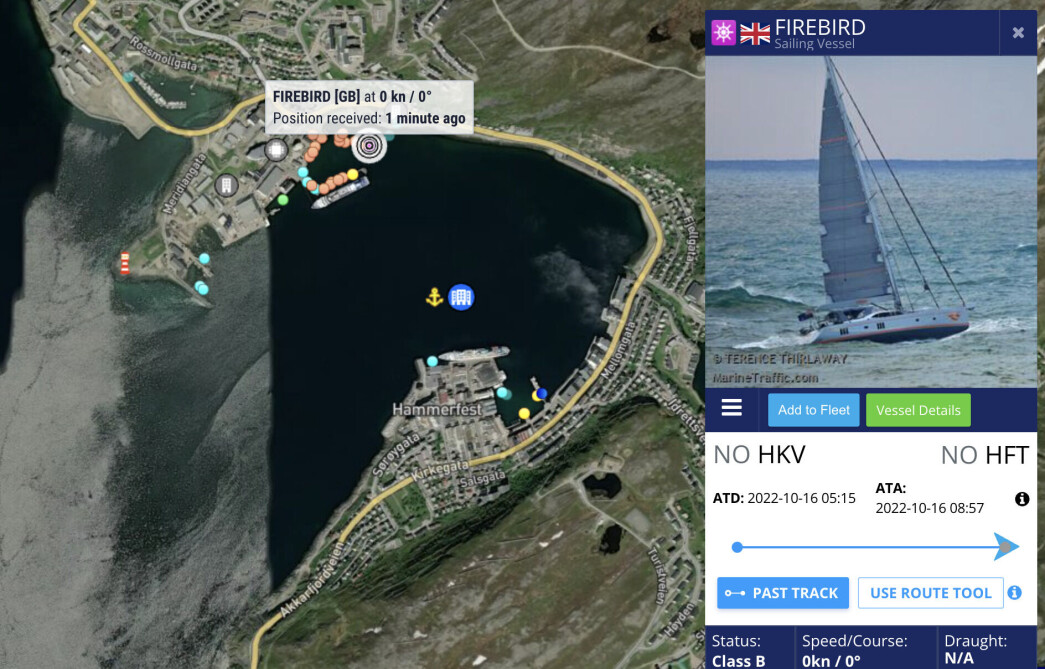 FORTSATT I HAMMERFEST: AIS viser at det britisk-registrerte fartøyet fortsatt er i Hammerfest. FORTSATT I HAMMERFEST: AIS viser at det britisk-registrerte fartøyet fortsatt er i Hammerfest.