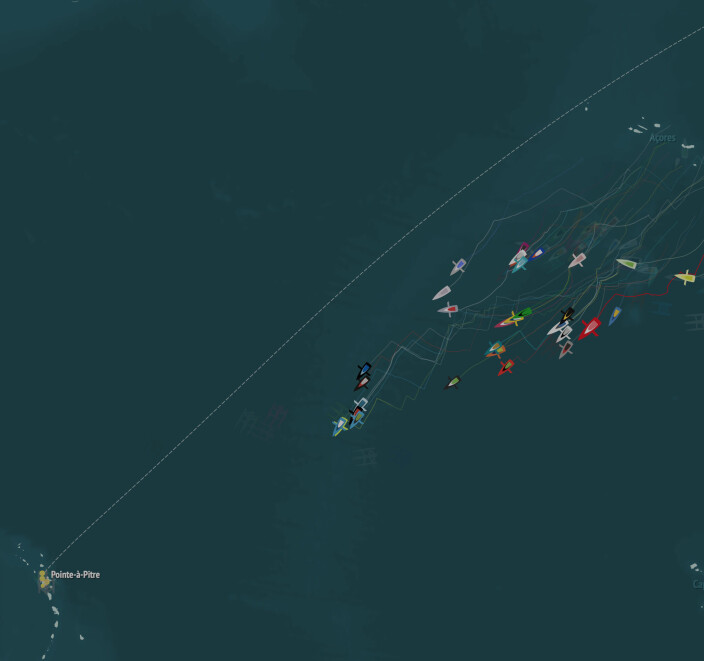 ATLANTERHAVET: IMOCA-flåten har 1000 nm igjen mot mål, og seiler ca 20 knop. ATLANTERHAVET: IMOCA-flåten har 1000 nm igjen mot mål, og seiler ca 20 knop.