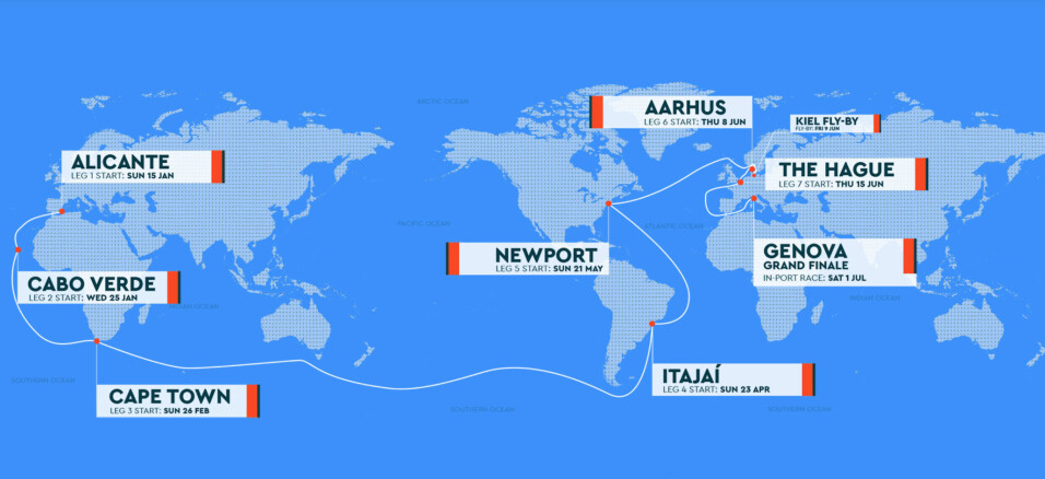 RUTE: The Ocean Race går over syv etapper hvor tredje etappe blir både Det Indiske Hav og Stillehavet.