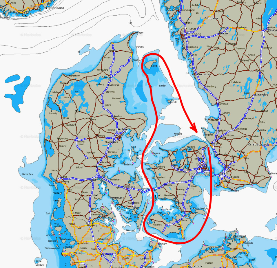 BANE: EM avgjøres ut fra en seilas, og med gunstig vind kan det bli rundt Sjælland og Læsø.