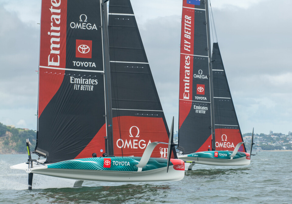 Emirates Team New Zealand testing 2 AC40 sailing in Auckland, New Zealand