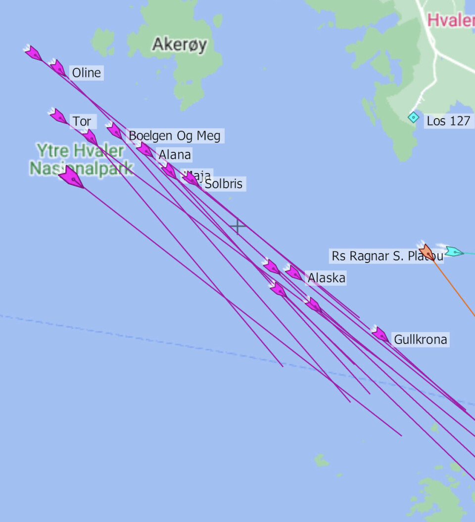 TRACKING: Marine Traffic viser feltet syd for Hvaler.