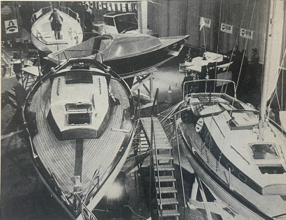 UTSTILLING: Belle Ocean Racing stilte ut halvtonner og kvarttonner på Sjøen for alle i 1970. Bak kan du se halvferdig Lille Scampi.
