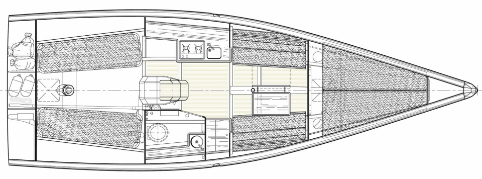 SIMPLE: The 30-footer gets a simple interior with tubular berths aft.