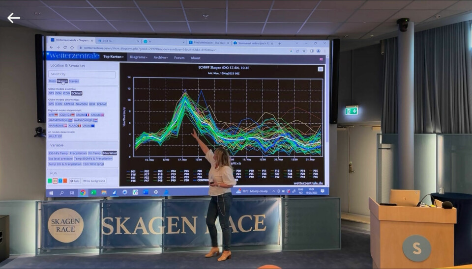 PROGNOSER: Silje With har sammenlignet vindstyrken fra ulike modeller i Skagen frem i tid. Den viser store forskjeller, og det gir usikker prognose.