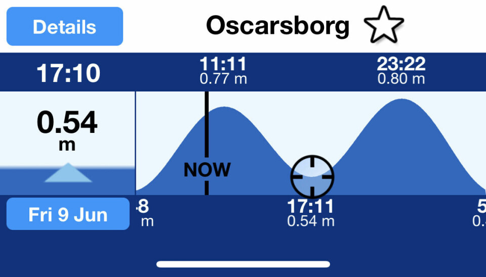 OSCARSBORG: Lavvann kl 18.10 i Drøbaksund i kveld.