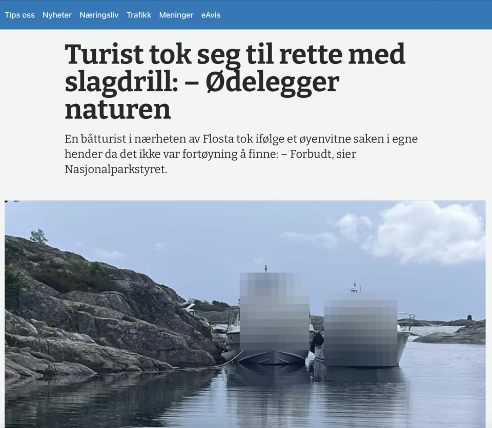 SKJERMDUMP: Agderposten omtaler en båteier som gikk ekstra grundig til verks for å fortøye båten sin på Flosta ved Arendal.