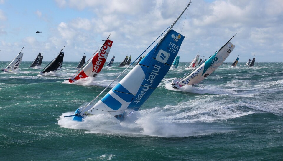 LE HAVRE, FRANCE - OCTOBER 29 : Class 40 are taking the start of Transat Jacques Vabre in Le Havre, France, on October 29, 2023. (photo by Jean-Marie Liot / Alea)