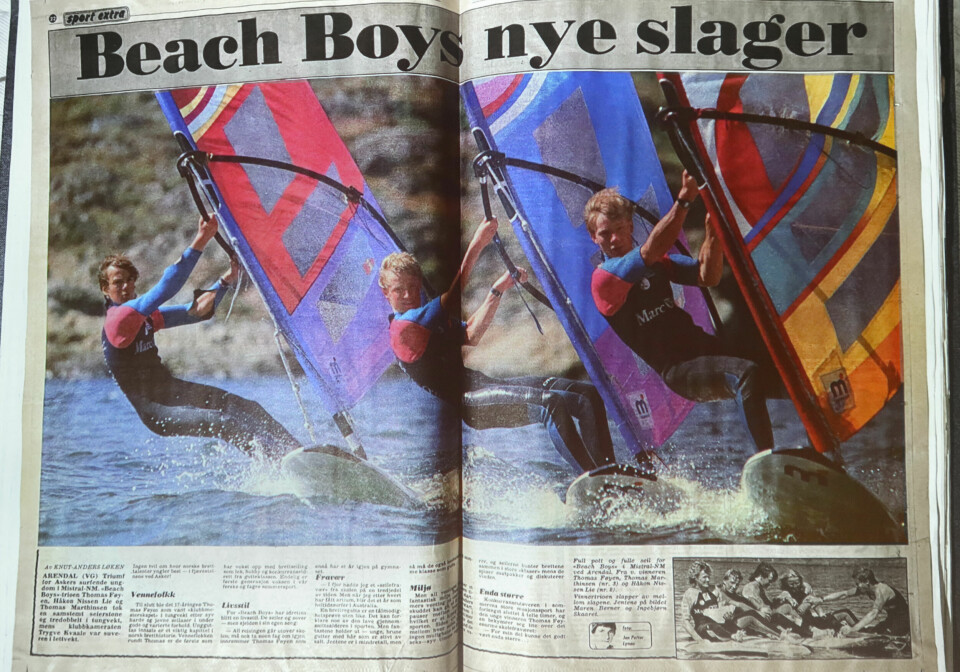 VG: Håkon viste oppslag fra 1985 da Askerseilerne Thomas Føyen, Thomas Martinsen og Håkon Nissen-Lie preget sportspaltene i avisene.