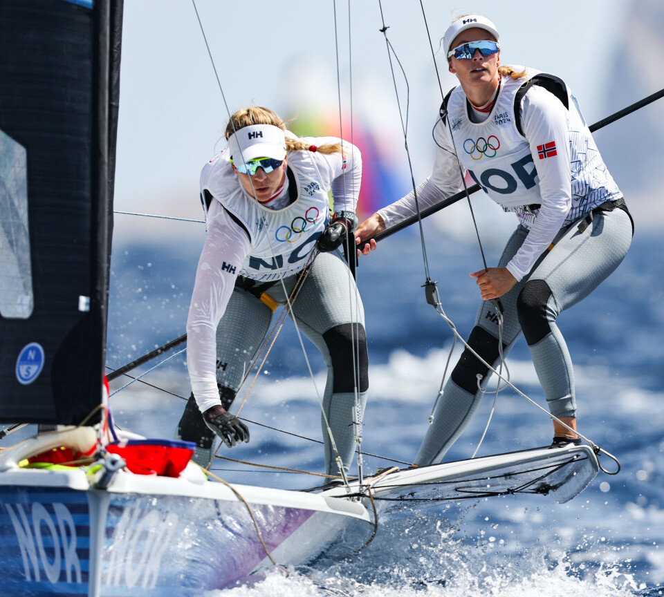 49ERFX: Helene Næss, Marie Rønningen under OL. Paris 2024 Olympic Sailing in Marseille, France on 31 July, 2024. (Photo by World Sailing / Lloyd Images)