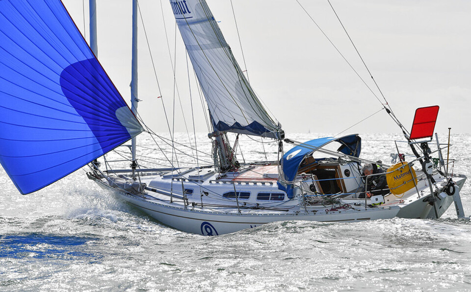 2019: Jean-Luc Van Den Heede vant Golden Globe Race med en Rustler 36 PPL Photo Agency - Copyright free for editorial use onlyPhoto Credit: Christophe Favreau/GGR/PPL***2018 Golden Globe Race. Les Sables d'Olonne March 2018. French skipper Jean-Luc Van Den Heede sail training on his Rustler 36 MATMUT in preparation for the start of The 2018 Golden Globe Race race from Les Sables d'Olonne on July 1