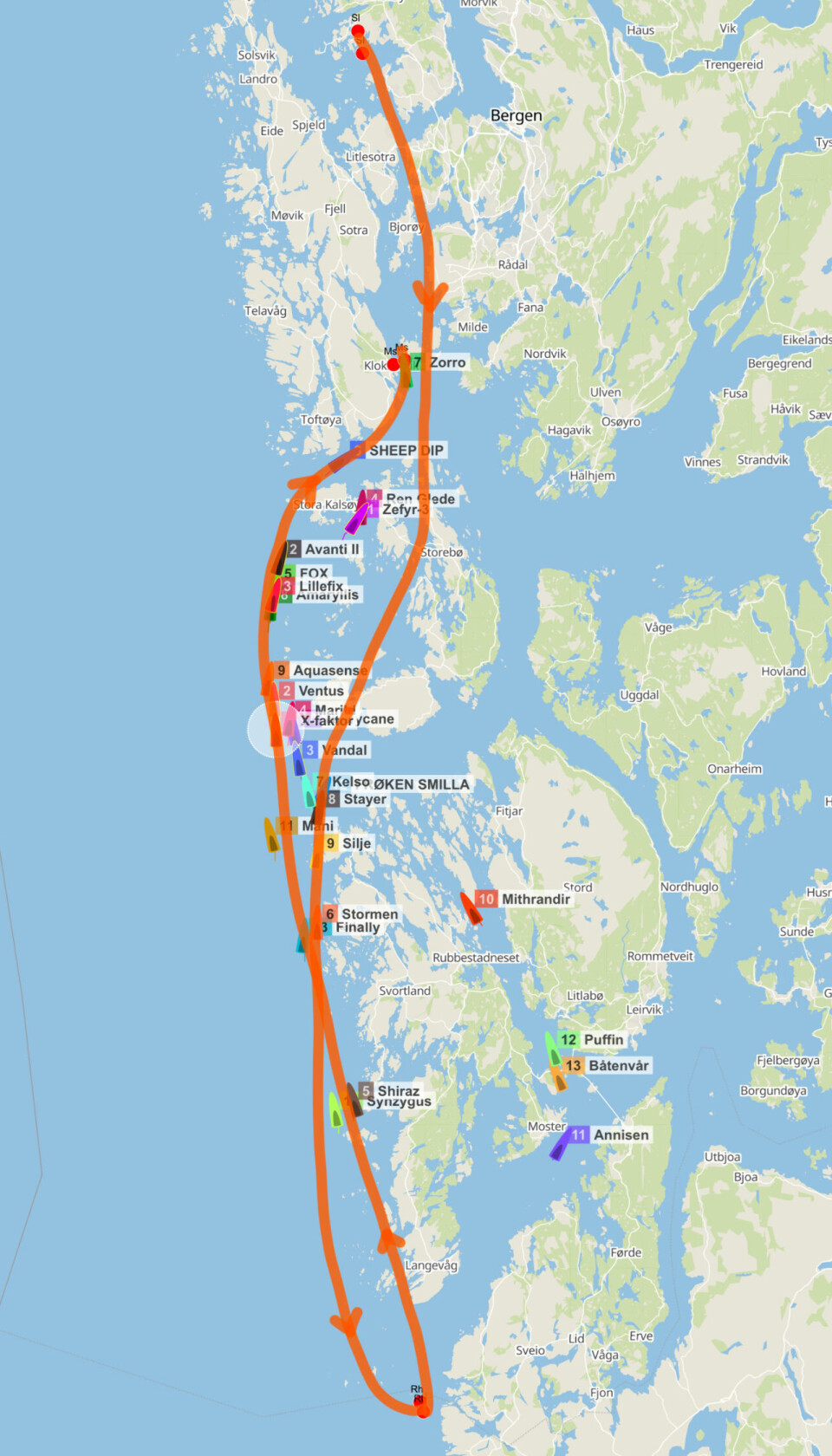 RUTE: Trackingen til vinnerbåten «X-faktor»
