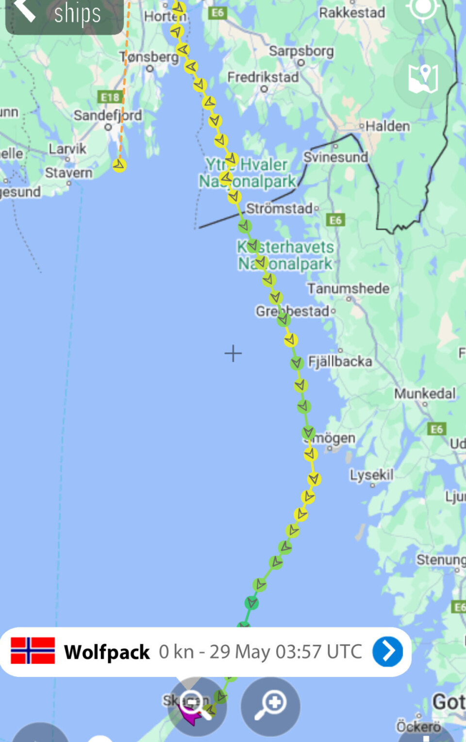 AIS: Trackingen til TP52 «F-16» som ikke har rettet opp navnet på AISen.