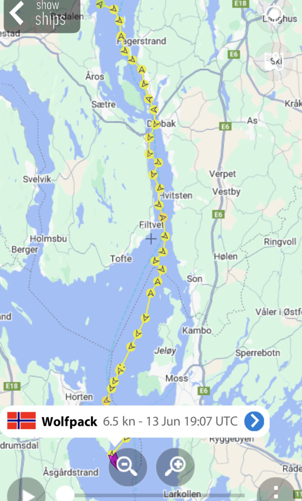 «F-16»s spor ut Oslofjorden.