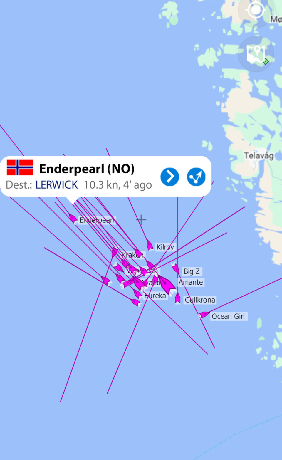 AIS: EnderPearl holder høy fart ut fra start.