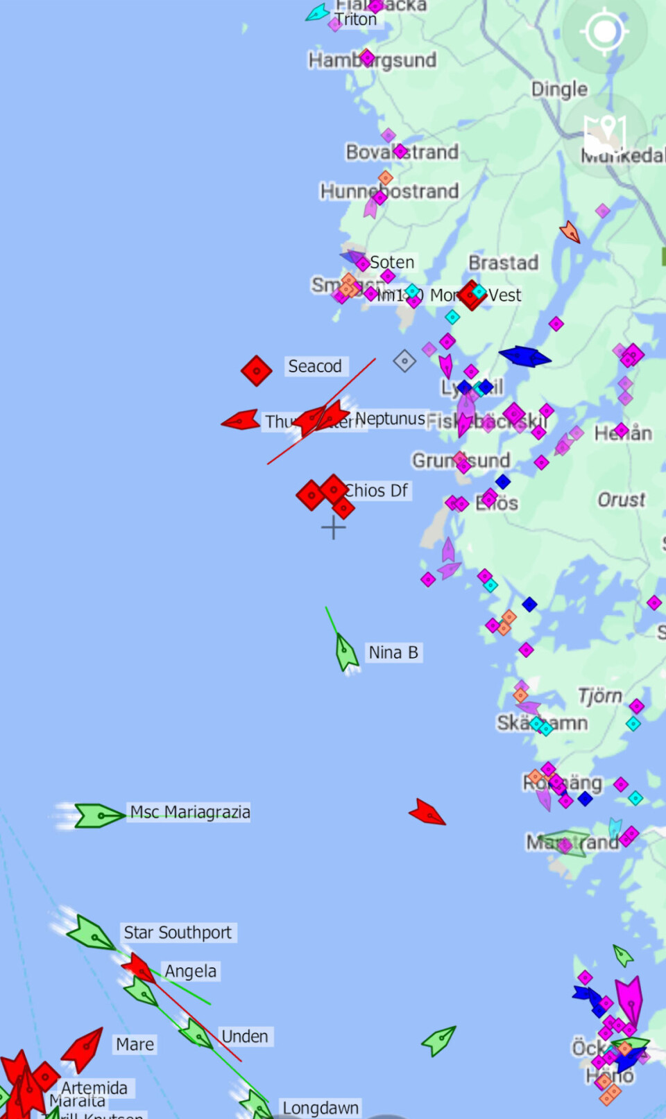 AIS: Marine Traffic avslører at båtfolket holder seg i havn langs svenskekysten.