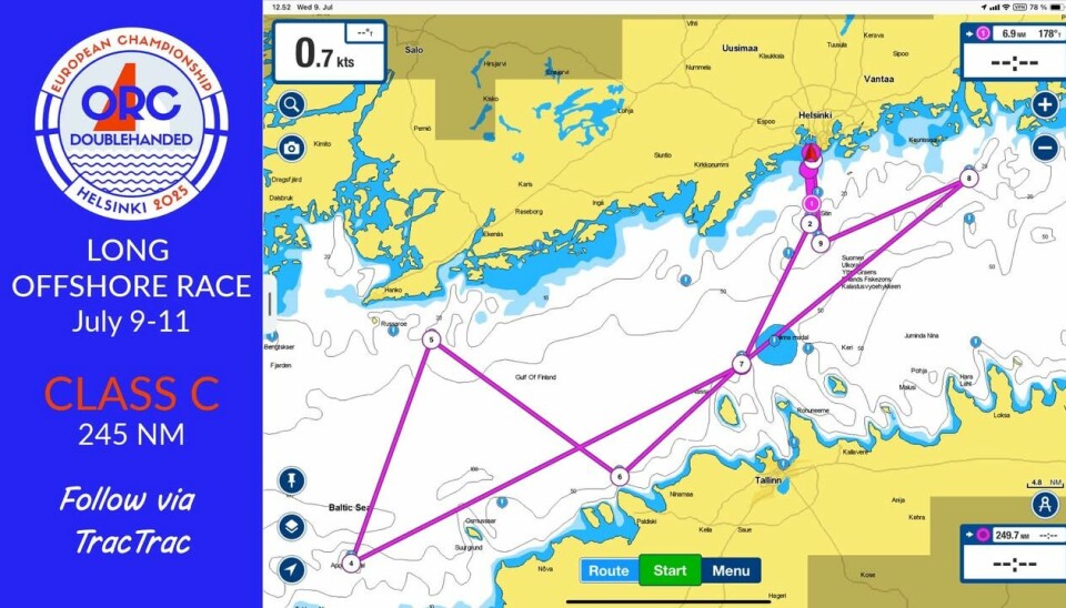 BANE: Den miste klassen seiler en bane på 245 nm.