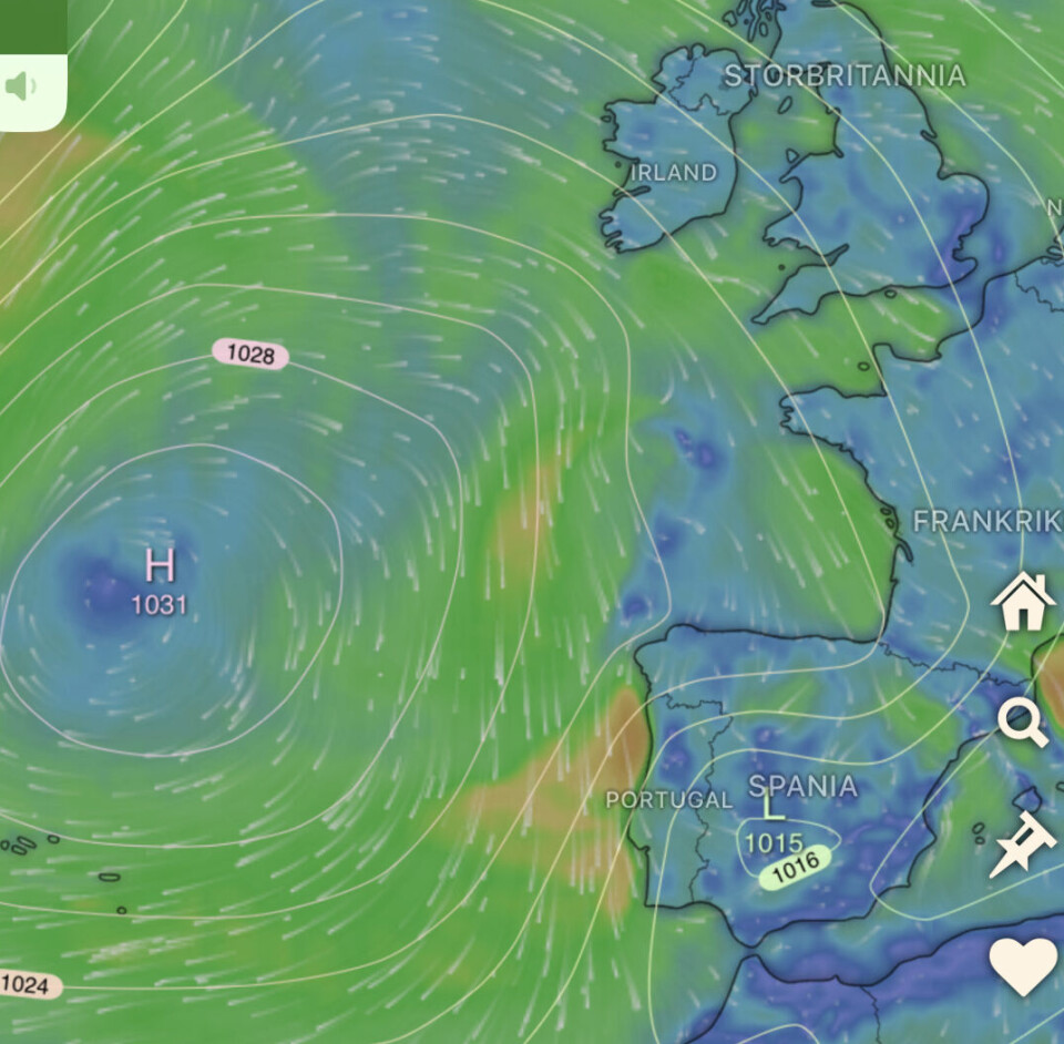 WINDY: Høytrykket i Atlandterhavet vil omdirigere lavtrykkene fra vest.