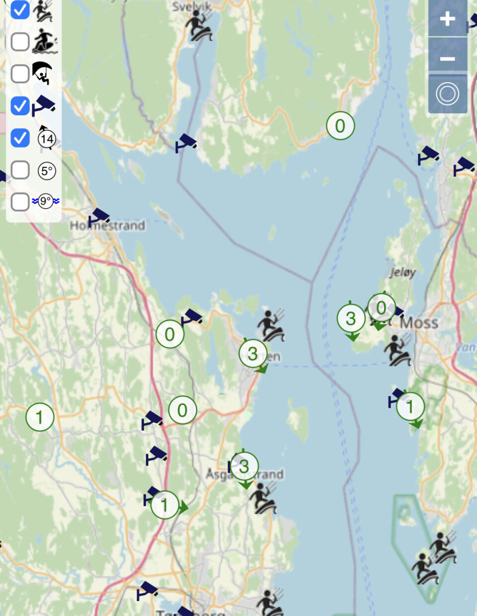 MÅLINGER: Det blåser 3 m/s i Horten og på Gullholmen da starten går fra Holmestrand.