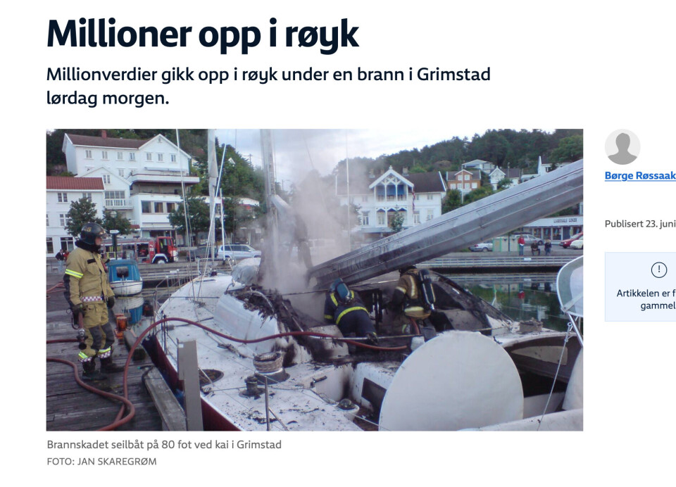 FAKSIMILE. NRK hadde en sak om brannen på yachten i 2007.