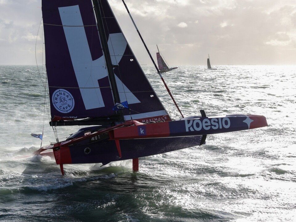 TO: Erwan Le Roux og Audrey Ogereau gikk rundt nat t til søndag. LE HAVRE, FRANCE: Ocean Fifty Koesio, skippers Erwan Le Roux and Audrey Ogereau is photographed at the start of the Transat Café l'OR 2025 on October 25, 2025 in Le Havre, France. (Photo by Jean-Marie Liot / Alea)