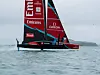Emirates Team New Zealand sail their AC75 Taihoro in Auckland for the first time during the Louis Vuitton 38th America’s Cup