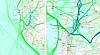 ÅPNE DATA: Eksempel på kartplott fra utvalgt områder i to utsnitt med data fra HAIS. Visualiseringen er i Kystdatahuset, Kystverkets lavterskel karttjeneste.